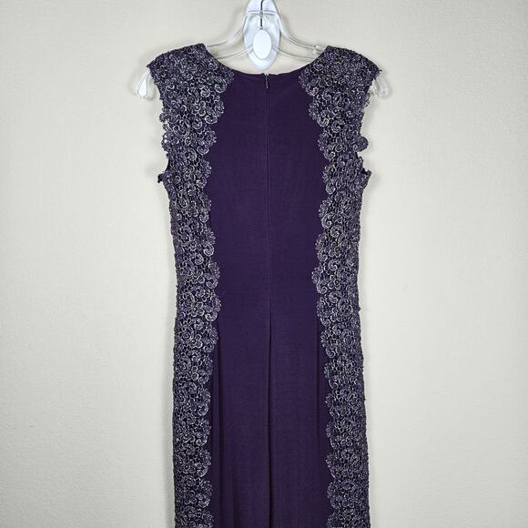 XSCAPE Purple Crochet Lace Column Gown Formal Dress 4 Sheer Stretch Event Party - Picture 4 of 16